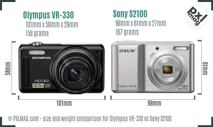 Olympus VR-330 vs Sony S2100 size comparison