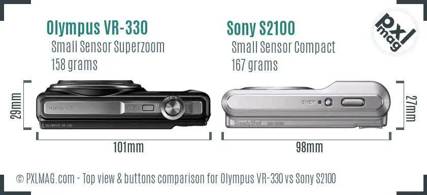 Olympus VR-330 vs Sony S2100 top view buttons comparison