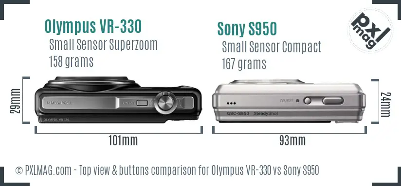 Olympus VR-330 vs Sony S950 top view buttons comparison