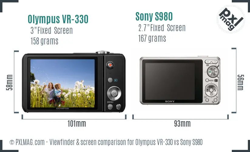 Olympus VR-330 vs Sony S980 Screen and Viewfinder comparison