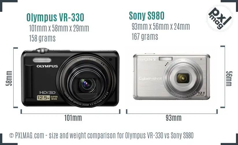 Olympus VR-330 vs Sony S980 size comparison