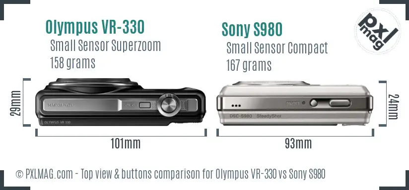 Olympus VR-330 vs Sony S980 top view buttons comparison