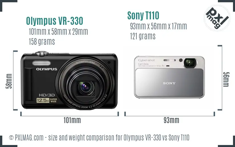 Olympus VR-330 vs Sony T110 size comparison