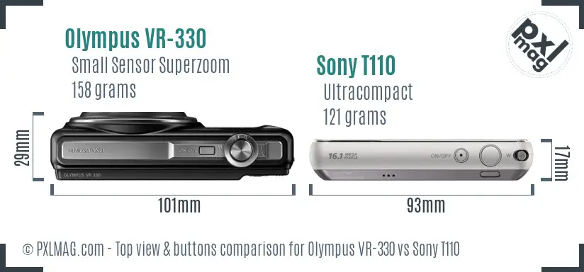 Olympus VR-330 vs Sony T110 top view buttons comparison