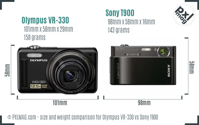 Olympus VR-330 vs Sony T900 size comparison