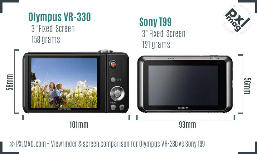 Olympus VR-330 vs Sony T99 Screen and Viewfinder comparison