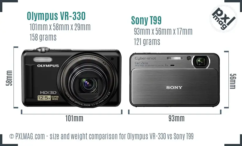 Olympus VR-330 vs Sony T99 size comparison