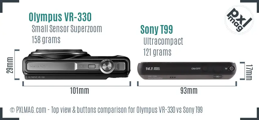Olympus VR-330 vs Sony T99 top view buttons comparison