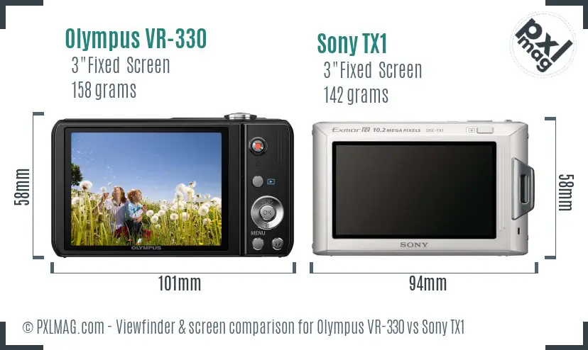 Olympus VR-330 vs Sony TX1 Screen and Viewfinder comparison
