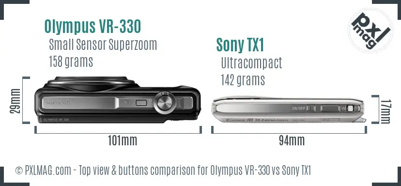 Olympus VR-330 vs Sony TX1 top view buttons comparison