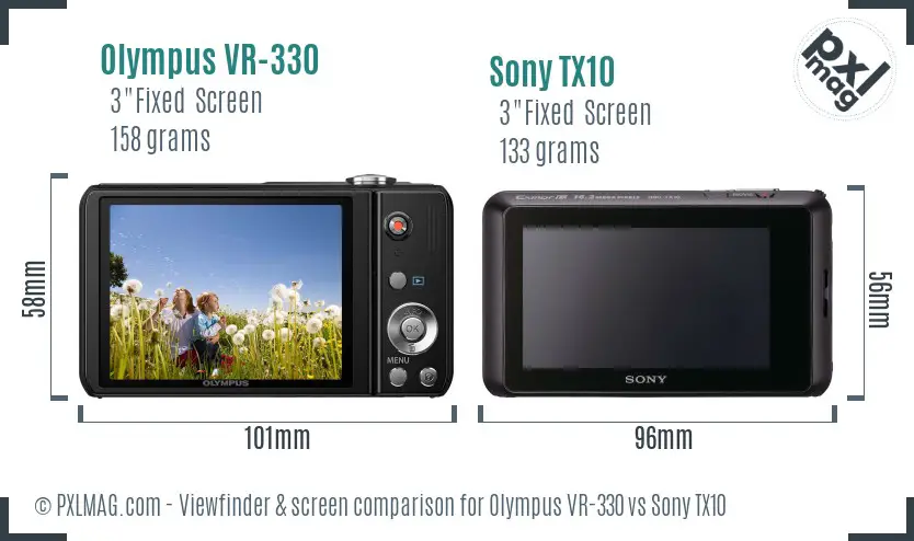 Olympus VR-330 vs Sony TX10 Screen and Viewfinder comparison
