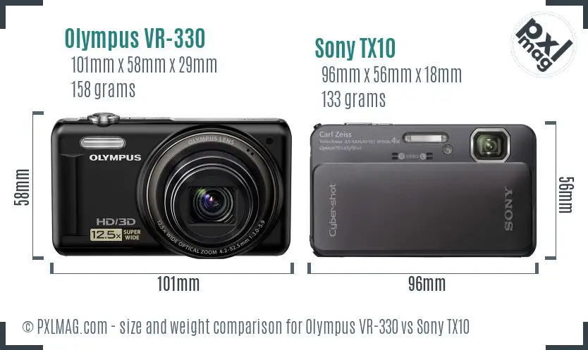 Olympus VR-330 vs Sony TX10 size comparison
