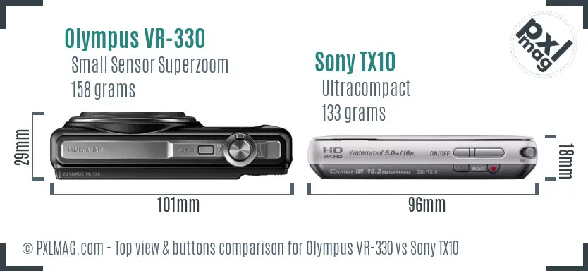Olympus VR-330 vs Sony TX10 top view buttons comparison