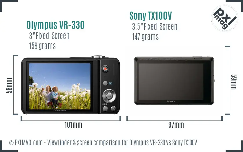 Olympus VR-330 vs Sony TX100V Screen and Viewfinder comparison