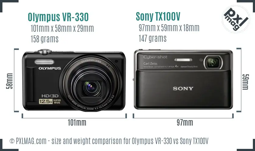 Olympus VR-330 vs Sony TX100V size comparison