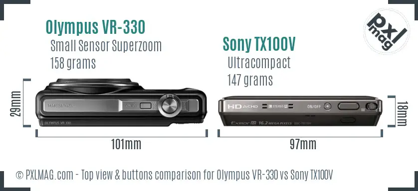 Olympus VR-330 vs Sony TX100V top view buttons comparison