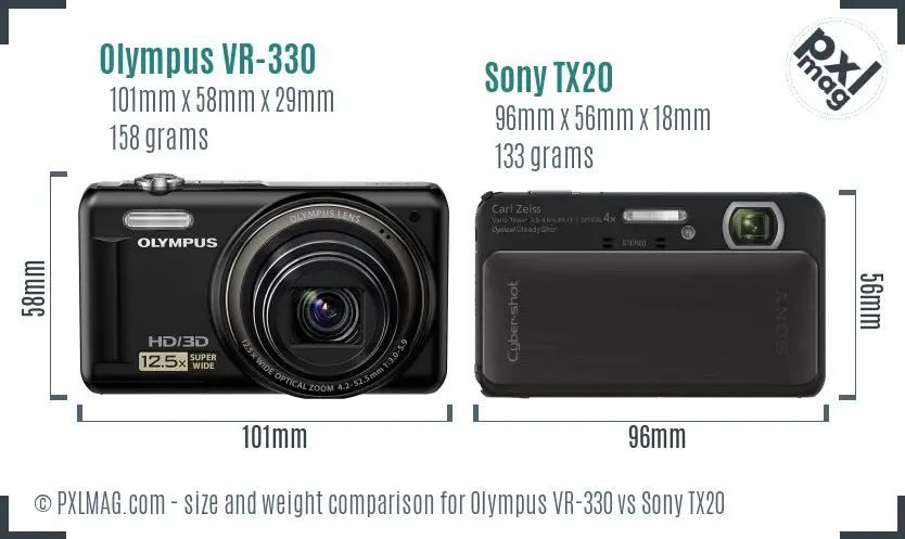 Olympus VR-330 vs Sony TX20 size comparison