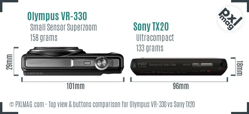 Olympus VR-330 vs Sony TX20 top view buttons comparison