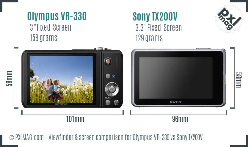 Olympus VR-330 vs Sony TX200V Screen and Viewfinder comparison