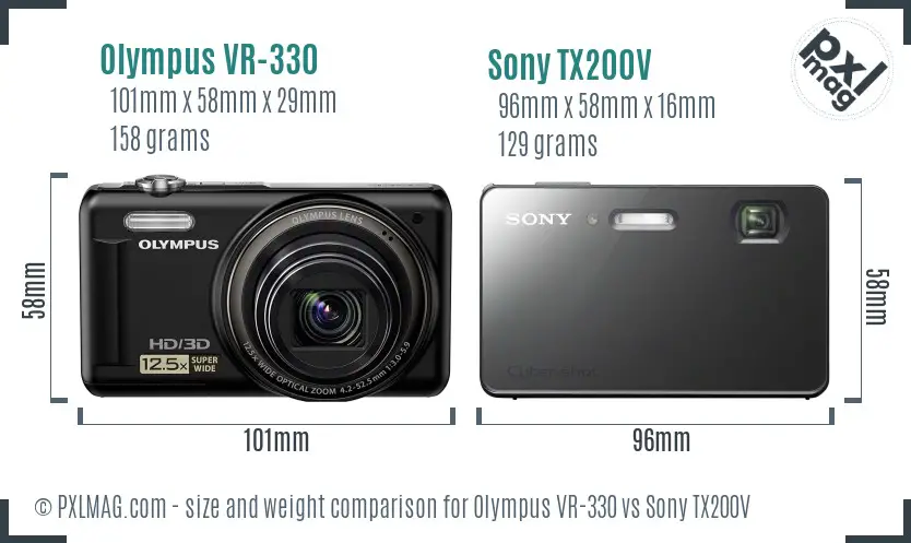Olympus VR-330 vs Sony TX200V size comparison
