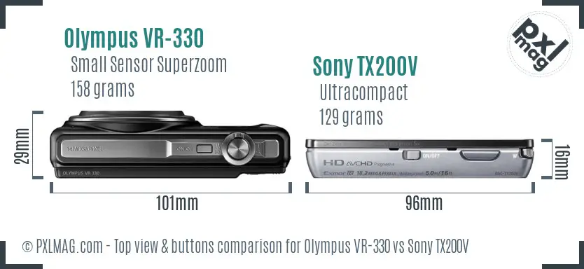 Olympus VR-330 vs Sony TX200V top view buttons comparison