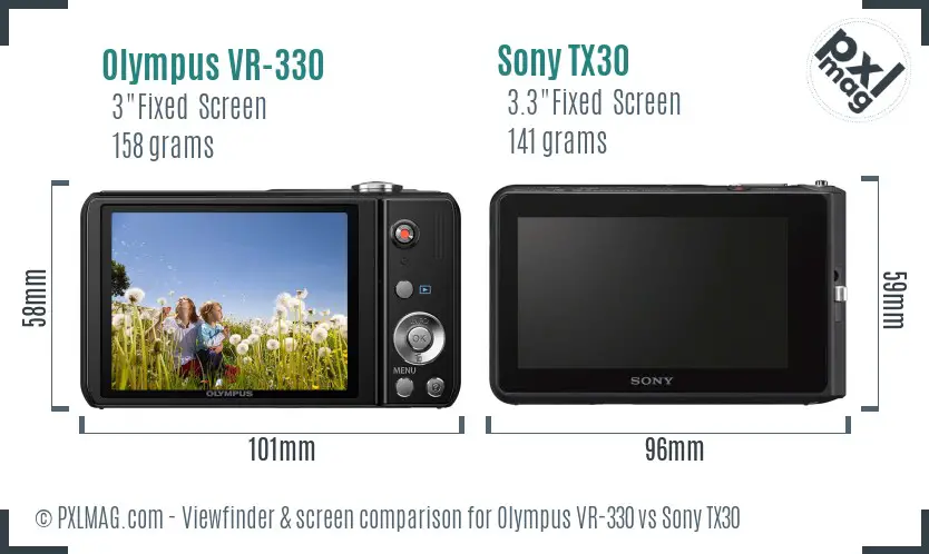 Olympus VR-330 vs Sony TX30 Screen and Viewfinder comparison
