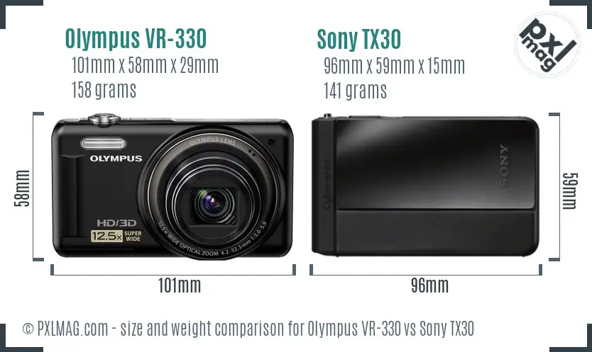 Olympus VR-330 vs Sony TX30 size comparison