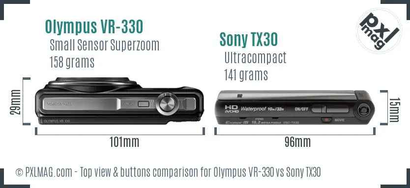Olympus VR-330 vs Sony TX30 top view buttons comparison