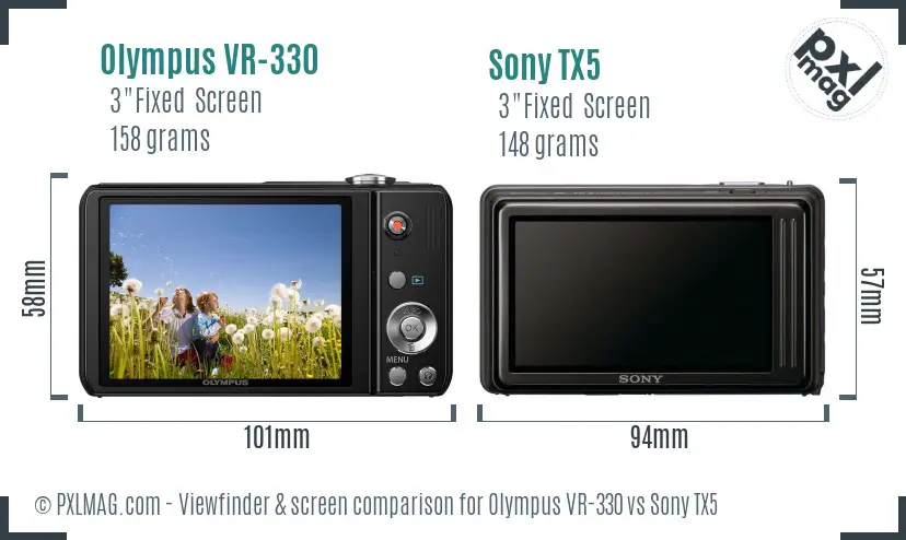 Olympus VR-330 vs Sony TX5 Screen and Viewfinder comparison
