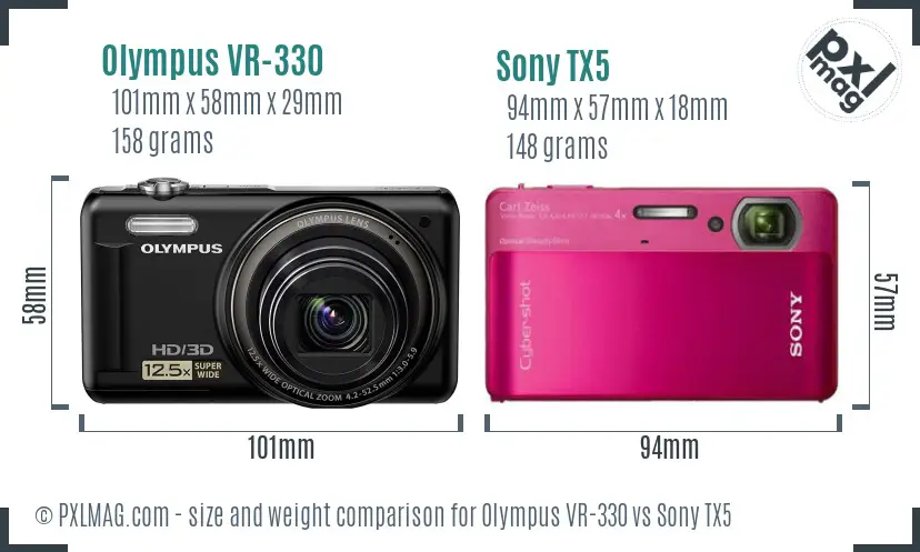 Olympus VR-330 vs Sony TX5 size comparison