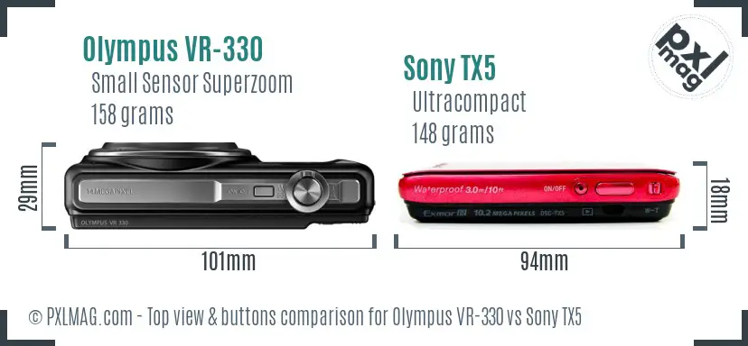 Olympus VR-330 vs Sony TX5 top view buttons comparison