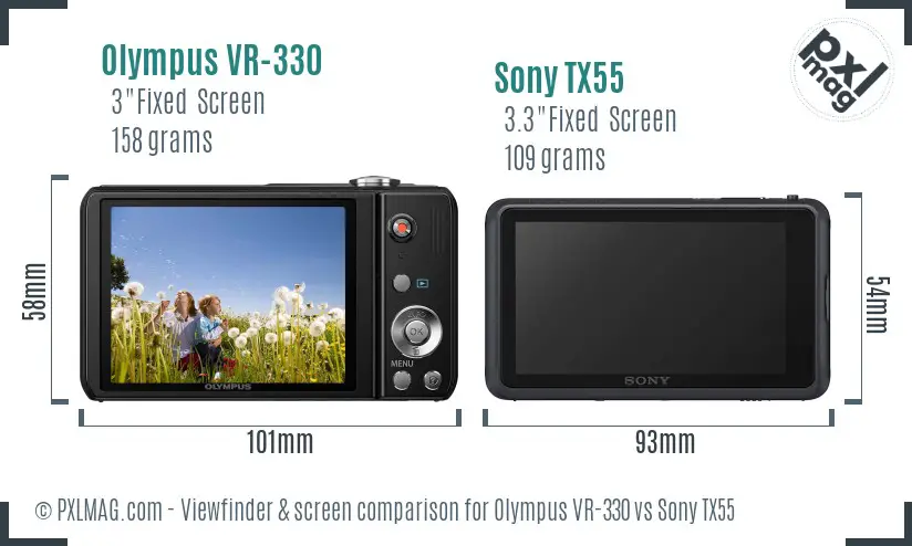 Olympus VR-330 vs Sony TX55 Screen and Viewfinder comparison