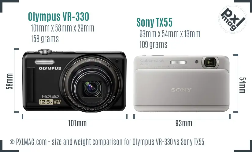 Olympus VR-330 vs Sony TX55 size comparison