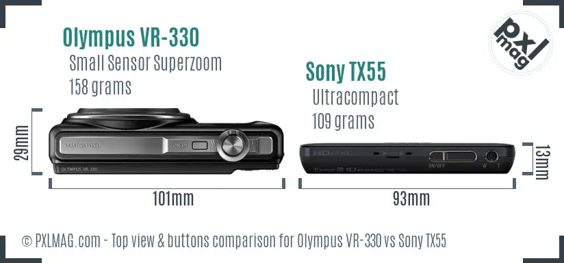 Olympus VR-330 vs Sony TX55 top view buttons comparison