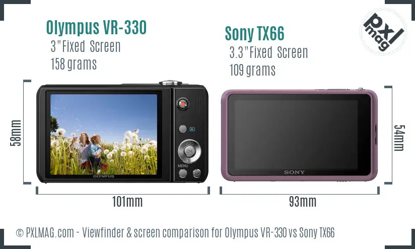 Olympus VR-330 vs Sony TX66 Screen and Viewfinder comparison