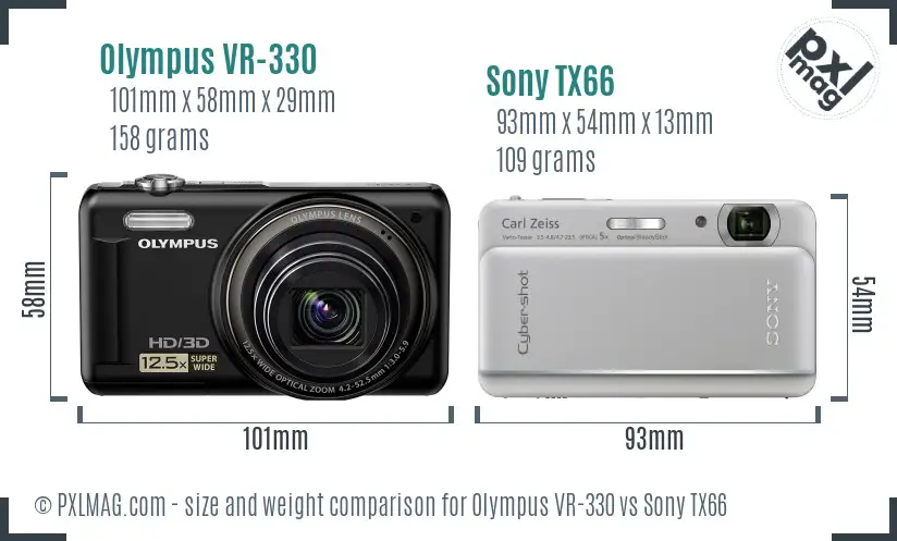 Olympus VR-330 vs Sony TX66 size comparison