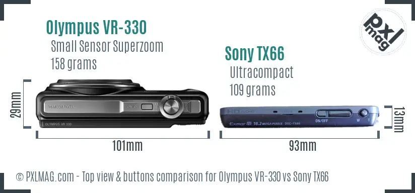 Olympus VR-330 vs Sony TX66 top view buttons comparison