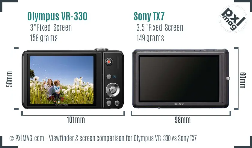 Olympus VR-330 vs Sony TX7 Screen and Viewfinder comparison