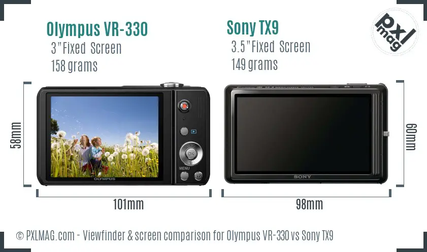 Olympus VR-330 vs Sony TX9 Screen and Viewfinder comparison