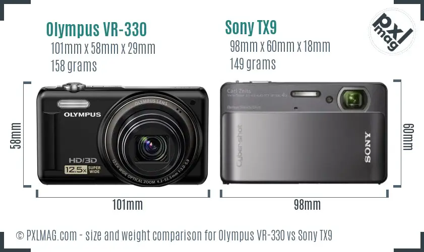 Olympus VR-330 vs Sony TX9 size comparison