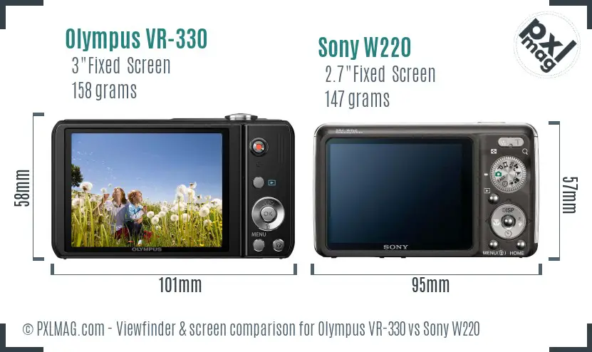 Olympus VR-330 vs Sony W220 Screen and Viewfinder comparison