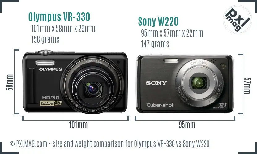 Olympus VR-330 vs Sony W220 size comparison