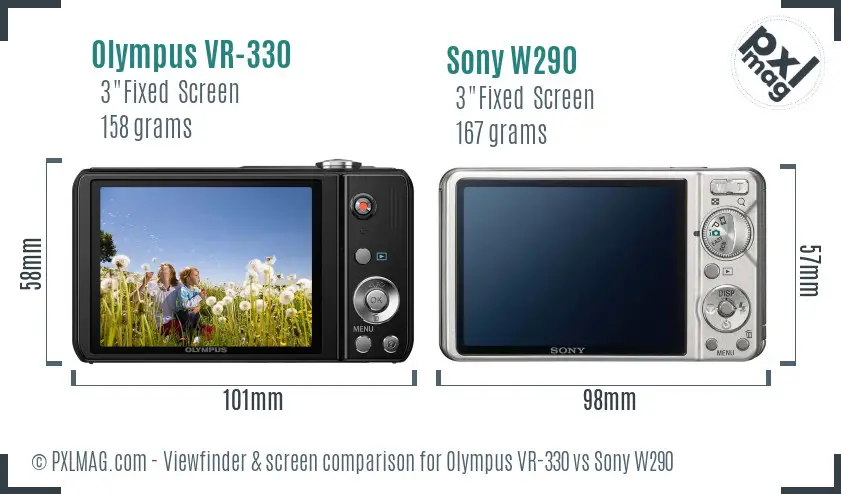 Olympus VR-330 vs Sony W290 Screen and Viewfinder comparison