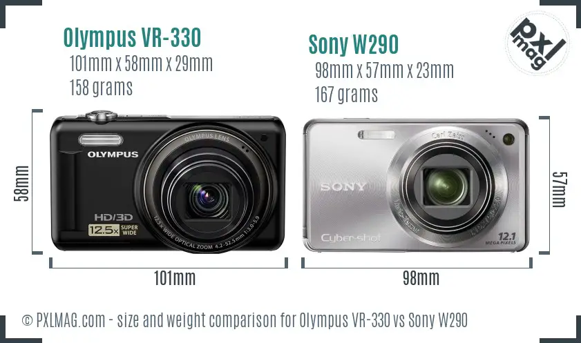 Olympus VR-330 vs Sony W290 size comparison