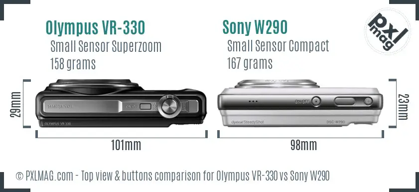 Olympus VR-330 vs Sony W290 top view buttons comparison
