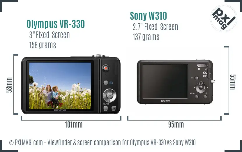 Olympus VR-330 vs Sony W310 Screen and Viewfinder comparison