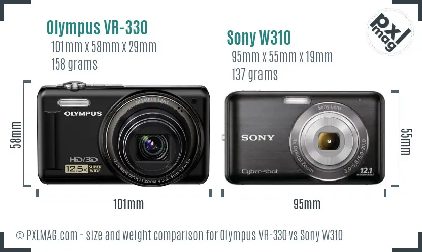 Olympus VR-330 vs Sony W310 size comparison