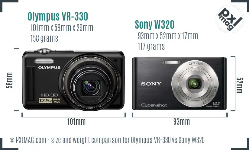 Olympus VR-330 vs Sony W320 size comparison