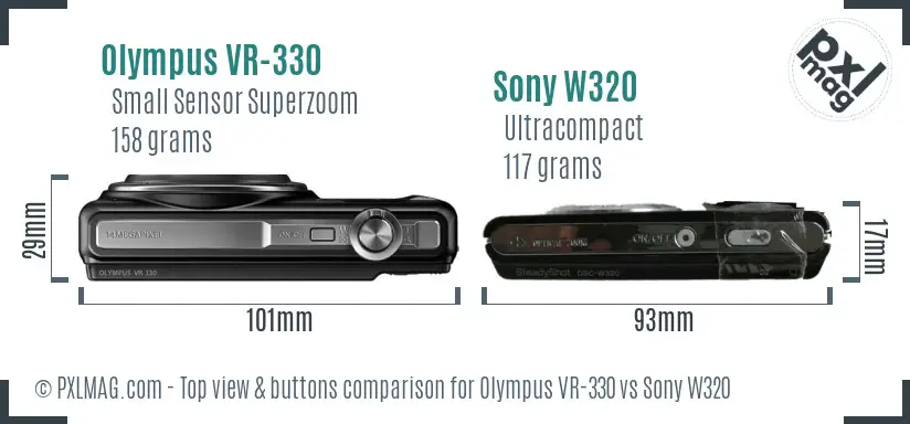 Olympus VR-330 vs Sony W320 top view buttons comparison