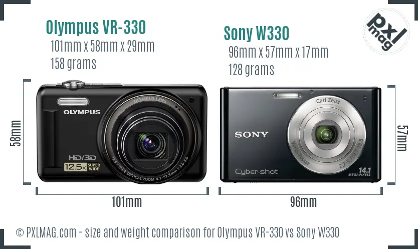 Olympus VR-330 vs Sony W330 size comparison